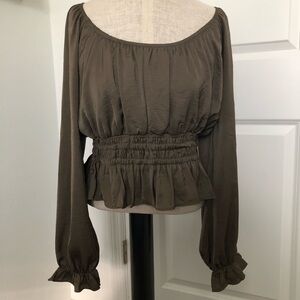 She + Sky Brown Long Sleeve Peasant Blouse